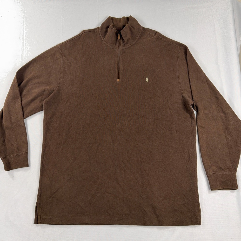 Polo Ralph Lauren Quarter Zip Pullover Brown Cotton Knit Mens 2XLT‎ Tall